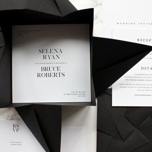 Black Origami Wedding Invitation Suite | RSVP, Envelope, Details and Reception Cards | Handmade Origami Invitation SAMPLE