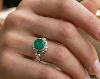 Anello donna in Argento 925 con radice di Smeraldo naturale