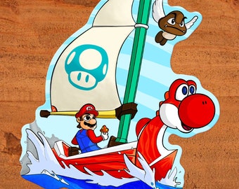 King of Red Yoshis - Super Mario and Zelda Wind Waker Mash-up Glossy Vinyl Sticker Custom hand-drawn art