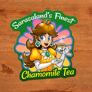 Meilleur thé à la camomille de la princesse Daisy Sarasaland Nintendo Super Mario Land autocollant en vinyle brillant Art dessiné à la main personnalisé