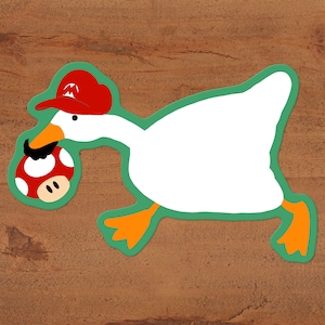 Mario Goose Sticker - Glänzender Vinyl-Videospiel-Aufkleber Super Mario Benutzerdefinierte, handgezeichnete Kunst
