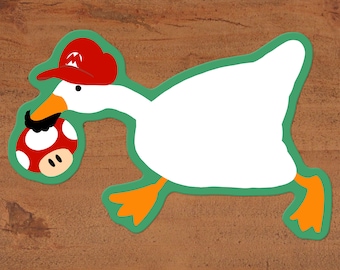 Untitled Mario Goose Sticker - Glossy Vinyl Video Game Decal Untitled Goose Game Super Mario Custom hand-drawn art