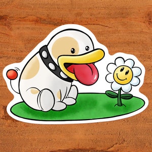 Poochy and the Smiley Flower - Super Mario Yoshi's World Sticker Custom Hand-Drawn Art, printed with fade-resistant pigment ink