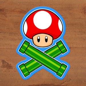 Super Mario Shroom &crosspipes Nintendo Sticker - Glossy Video Game Decal Aangepaste handgetekende kunst