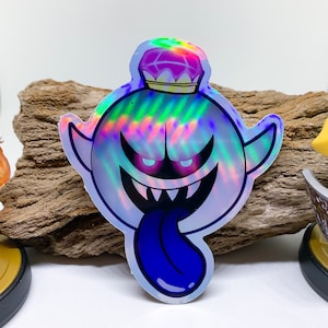 King Boo - Luigi's Mansion Version Holographische Vinyl 3 "bis 4,25" Aufkleber Benutzerdefinierte Hand gezeichnete Kunst