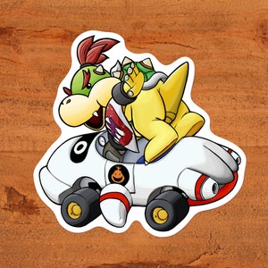 Bowser Jr. Driving the Super Blooper Kart von Mario Kart Tour - Nintendo Sticker auf glänzendem Vinyl Custom Hand-Drawn Art, Pigmenttintendruck