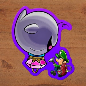 Baby Luigi's Mansion met Baby King Boo - Nintendo glanzende vinylsticker, aangepaste handgetekende kunst