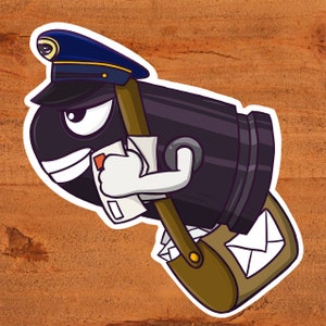 Nintendo Bullet Bill Postal Service Mailman Super Mario Bros. Sticker auf glänzender Vinyl Custom handgezeichnete Kunst