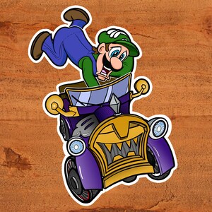 Luigi Driving the Ghost Ride de Mario Kart - Nintendo Super Mario Sticker sur vinyle brillant Art personnalisé dessiné à la main