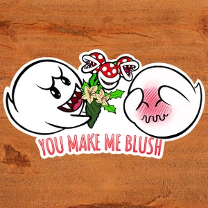 Boo "You Make Me Blush" Schattige Nintendo Sticker op Glossy Vinyl Custom Hand-Drawn Art