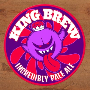King Boo - King Brew IPA (Unglaublich Pale Ale) Label - Nintendo Videospiele Glänzender weißer Vinyl-Aufkleber Benutzerdefinierte handgezeichnete Kunst