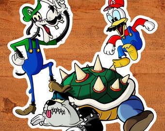 Super...Duck Bros? Mario Bros and Mickey Mouse Mash-up Sticker with Goofy, Donald, and Pete Custom hand-drawn art