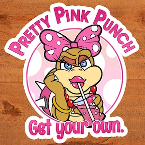 Hübscher Pink Punch mit Wendy O. Koopa-Aufkleber – Nintendo Super Mario-Kunst. Individuelle handgezeichnete Kunst