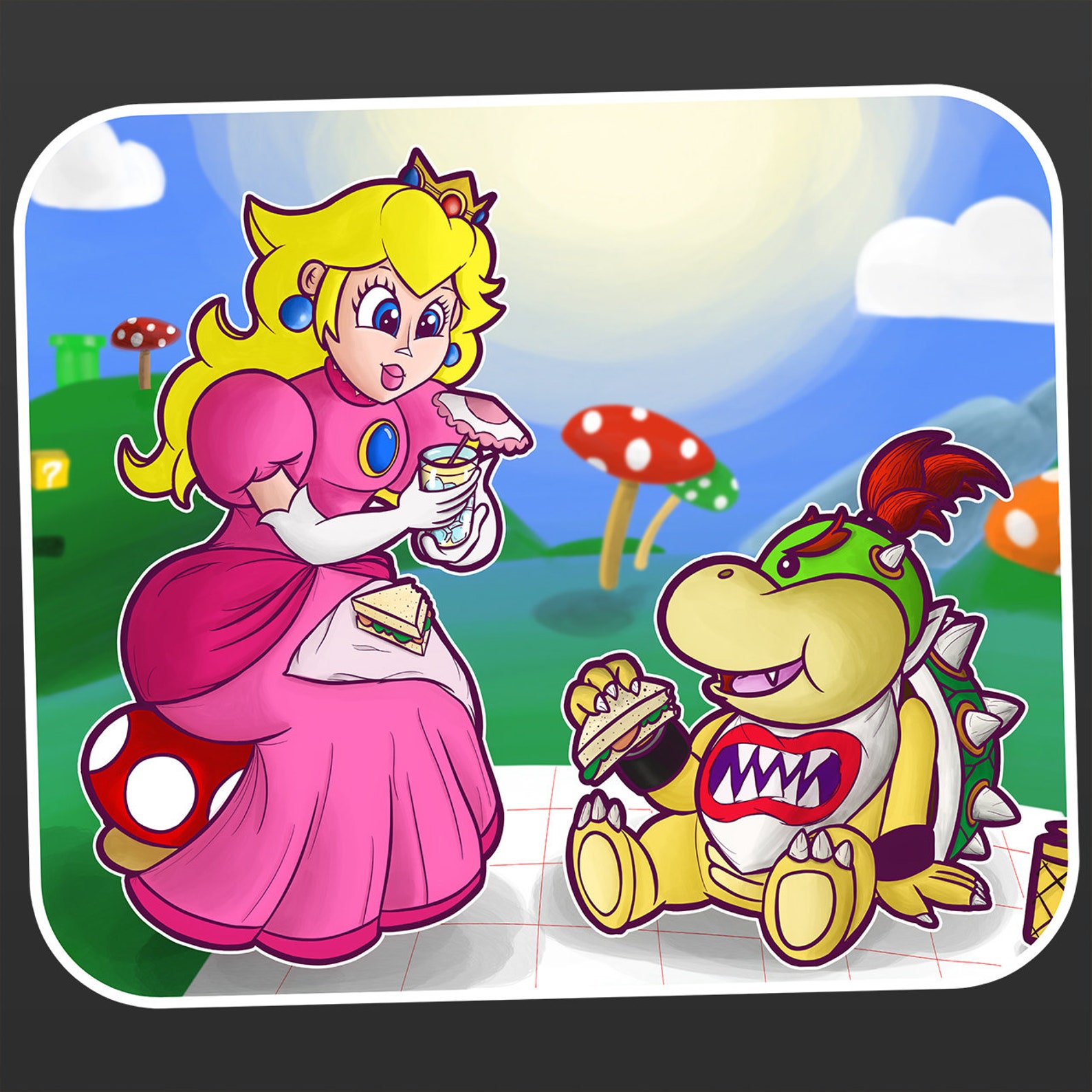 Princess Peach and Bowser Jr. Having a Picnic Nintendo Sticker Etsy