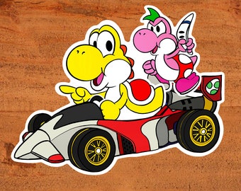 Paper Mario-Style Yoshi Kart Sticker - 3 Different Color Choices - Nintendo Custom hand-drawn art