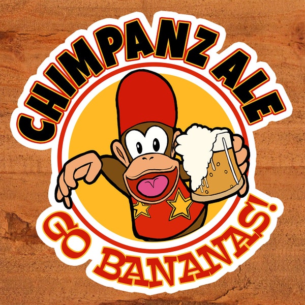 Diddy Kong Chimpanz-Ale Logo Sticker on glossy vinyl - Nintendo Custom hand-drawn art
