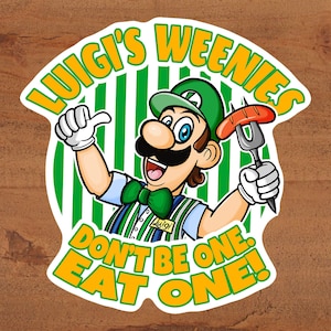 Nintendo "Luigi's Weenies" Mario Brothers Luigi Logo Sticker auf glänzender Vinyl Custom Handgezeichnete Kunst