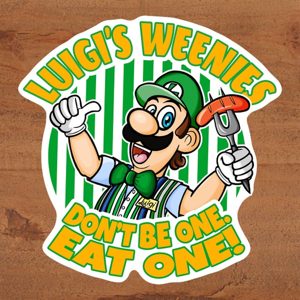 Nintendo "Luigi's Weenies" Mario Brothers Luigi Logo Sticker on glossy vinyl Custom Hand-Drawn Art