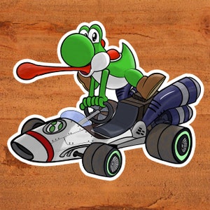 Yoshi Driving the B-Dasher Mario Kart Sticker Custom Handgezeichnete Kunst