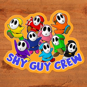Shyguy "Shy Guy Crew" Glänzender Vinyl Nintendo Aufkleber - Zwei Größen Benutzerdefinierte, handgezeichnete Kunst."