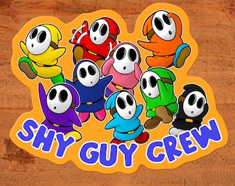 Shyguy &quot;Shy Guy Crew&quot; Glossy Vinyl Nintendo Video Game Sticker - Two Sizes Custom Hand-Drawn Art