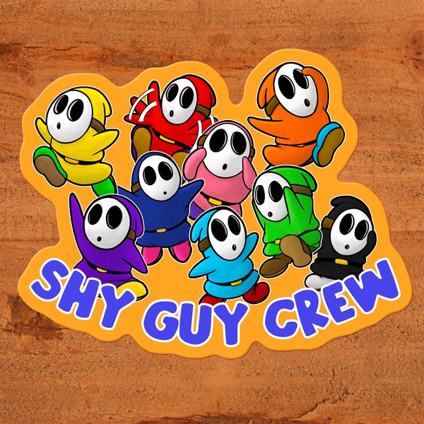 Shyguy "Shy Guy Crew" Glossy Vinyl Nintendo Video Game Sticker - Two Sizes Custom Hand-Drawn Art