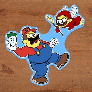 Big City Mario - Mario Bros/Big City Greens Mash-up Sticker auf glänzender Vinyl - Bill Green & Cricket Green und eine Rübe! Handgemalte Kunst