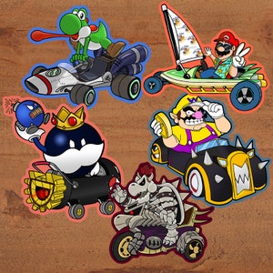 Mario Kart Stickers - Dry Bowser, Mario, Wario, Yoshi, King Bob-Omb - Nintendo Glossy Vinyl Sticker Pack #2 Benutzerdefinierte handgezeichnete Kunst