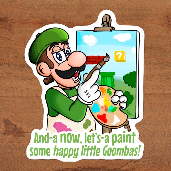 Nintendo "Luigi Ross" Mario Brothers Luigi Painter Sticker on glossy vinyl Custom hand-drawn art