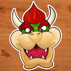 Bowser Face Super Mario Nintendo Sticker auf glänzender Vinyl - King Koopa Custom handgezeichnete Kunst