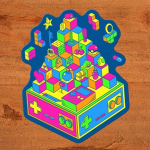Retro Video Game Tribute - Vinilo brillante Nintendo Arcade Playstation Sticker Arte personalizado dibujado a mano
