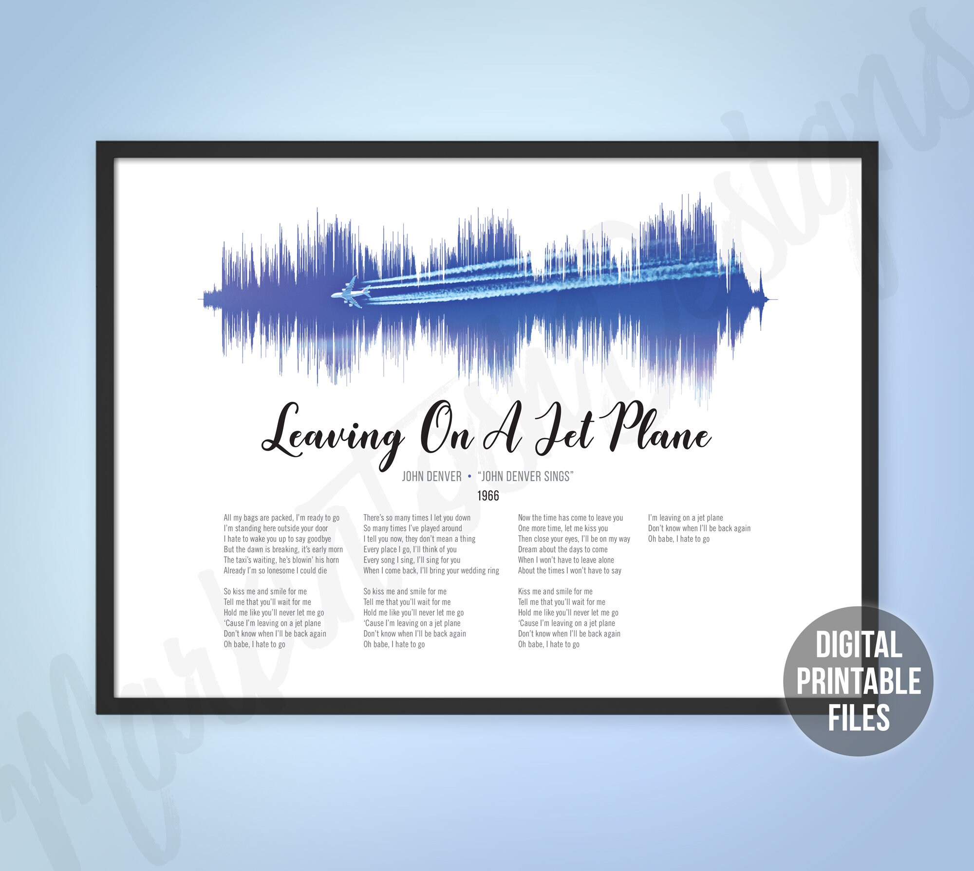 Leaving On A Jet Plane Soundwave And Lyrics Artwork Etsy