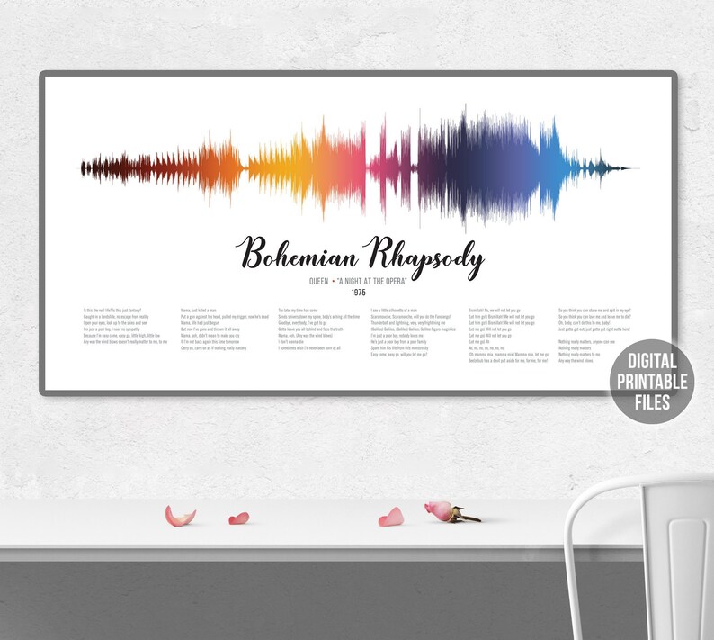 Bohemian Rhapsody Sound Wave and Lyrics art Printable | Etsy