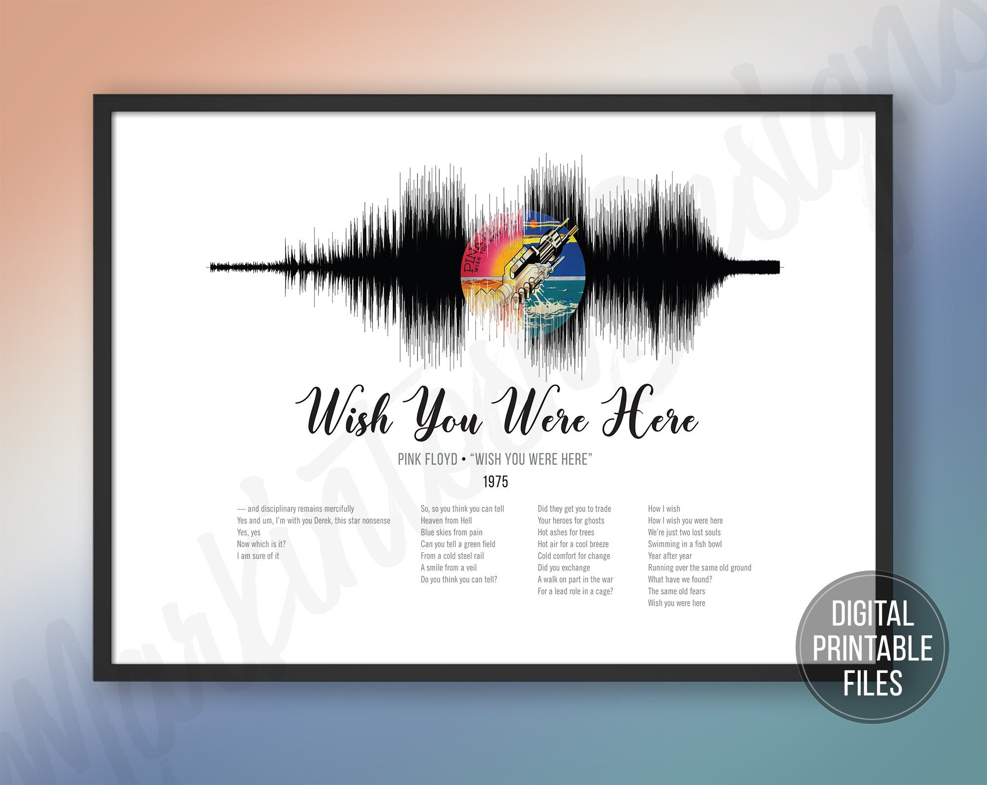 Wish You Were Here Sound Wave And Lyrics Art Printable Etsy