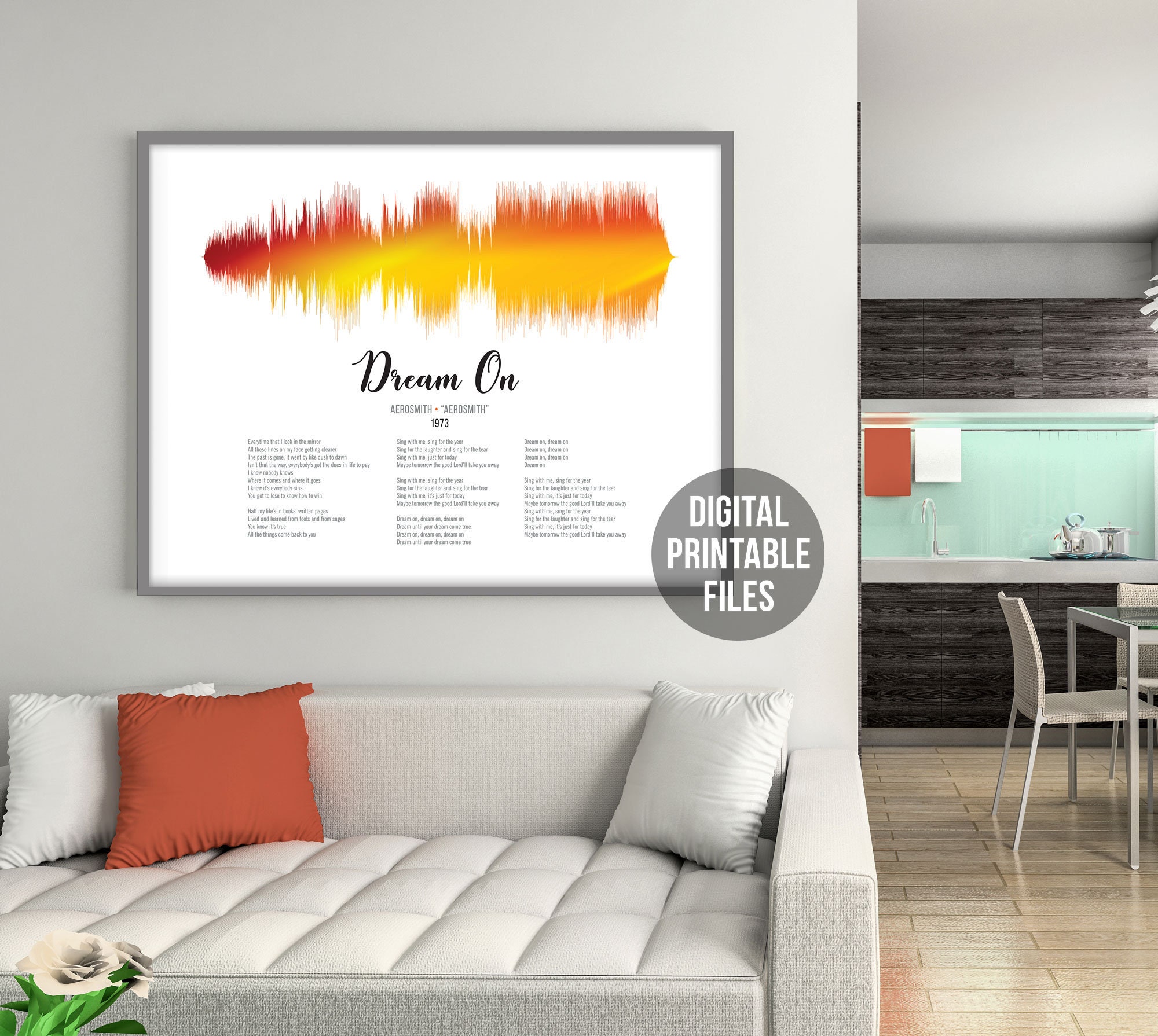 Dream On Custom Sound Wave And Lyrics Art Printable Digital Etsy Ireland
