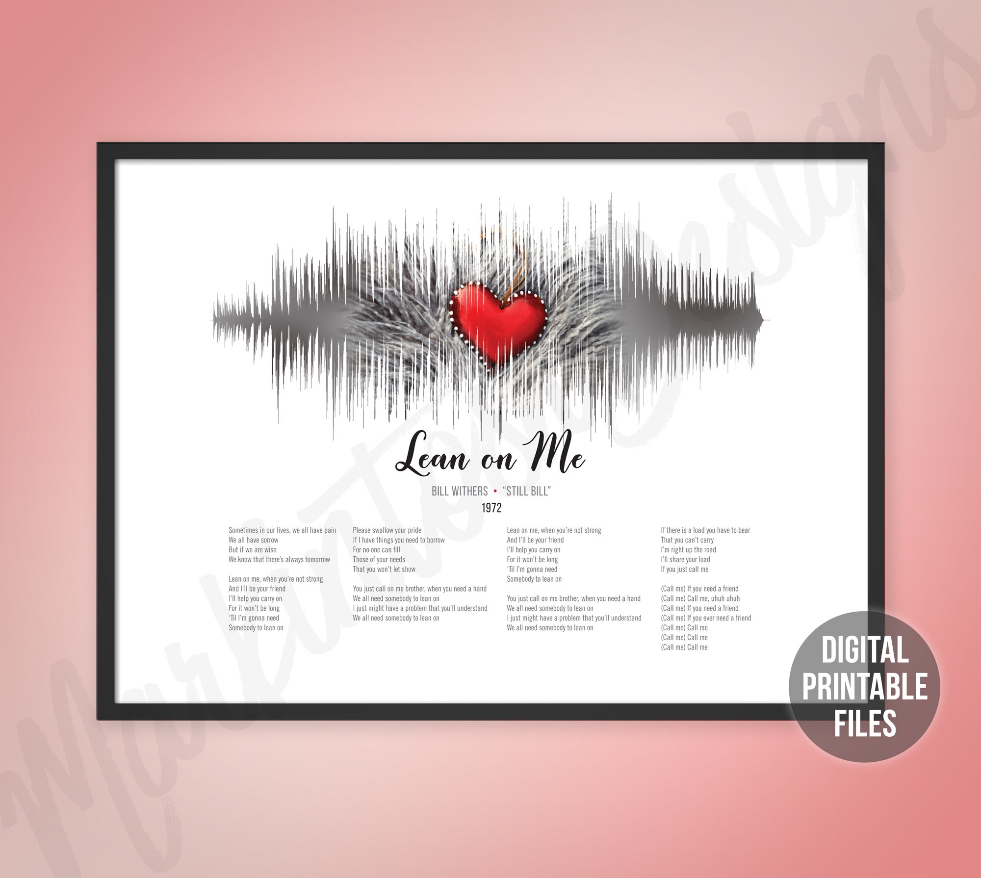 Lean On Me Custom Sound Wave And Lyrics Art Digital Etsy Ireland