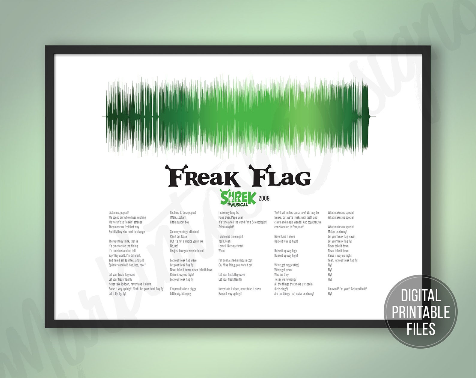 Freak Flag Sound Wave and Lyrics art Printable digital Etsy