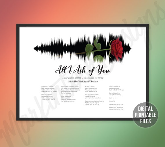 All I Ask Of You Phantom Of The Opera Sound Wave And Lyrics Etsy