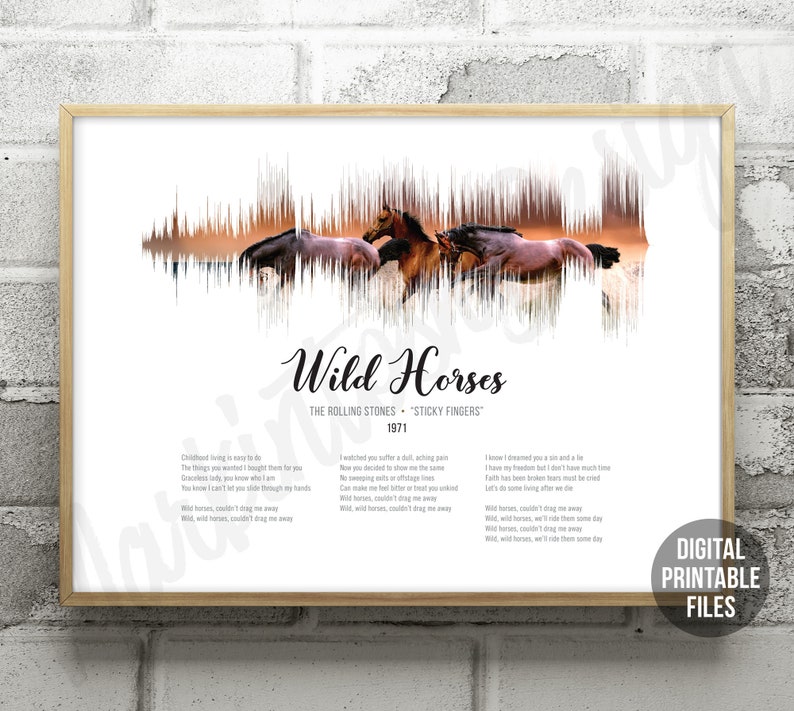 Wild Horses Custom Sound Wave and Lyrics art Sticky Fingers Etsy