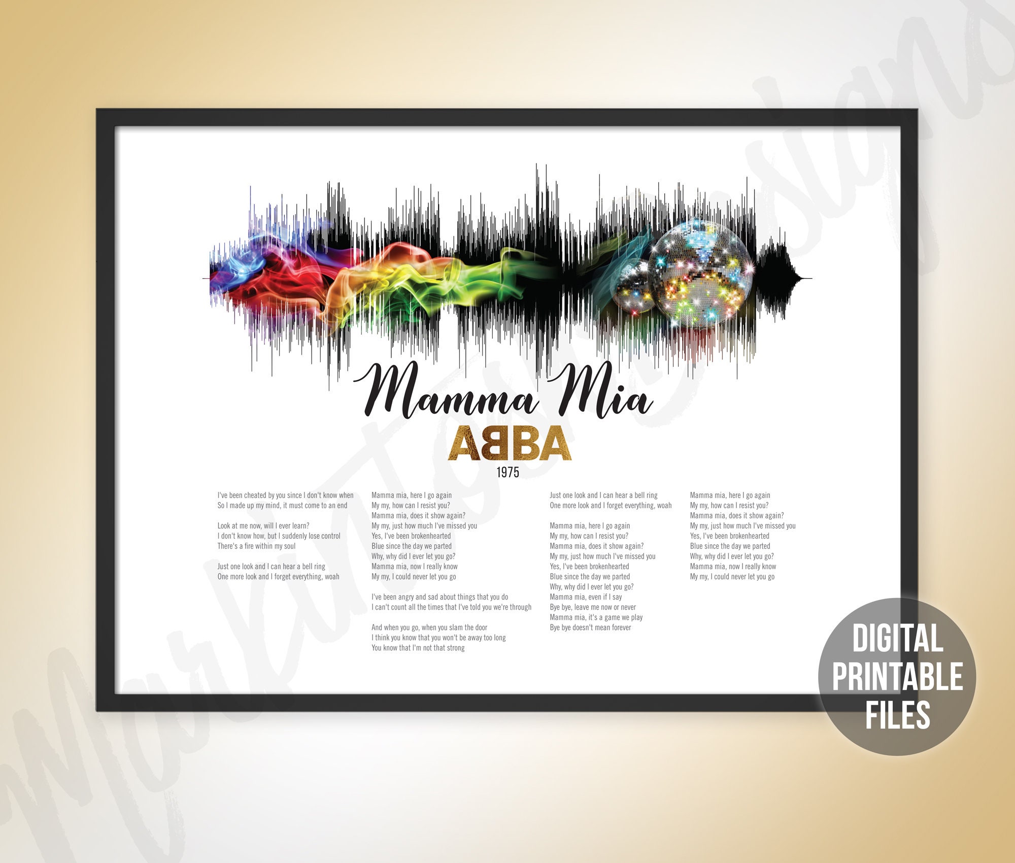 Mamma Mia Custom Sound Wave And Lyrics Art Printable Digital Etsy