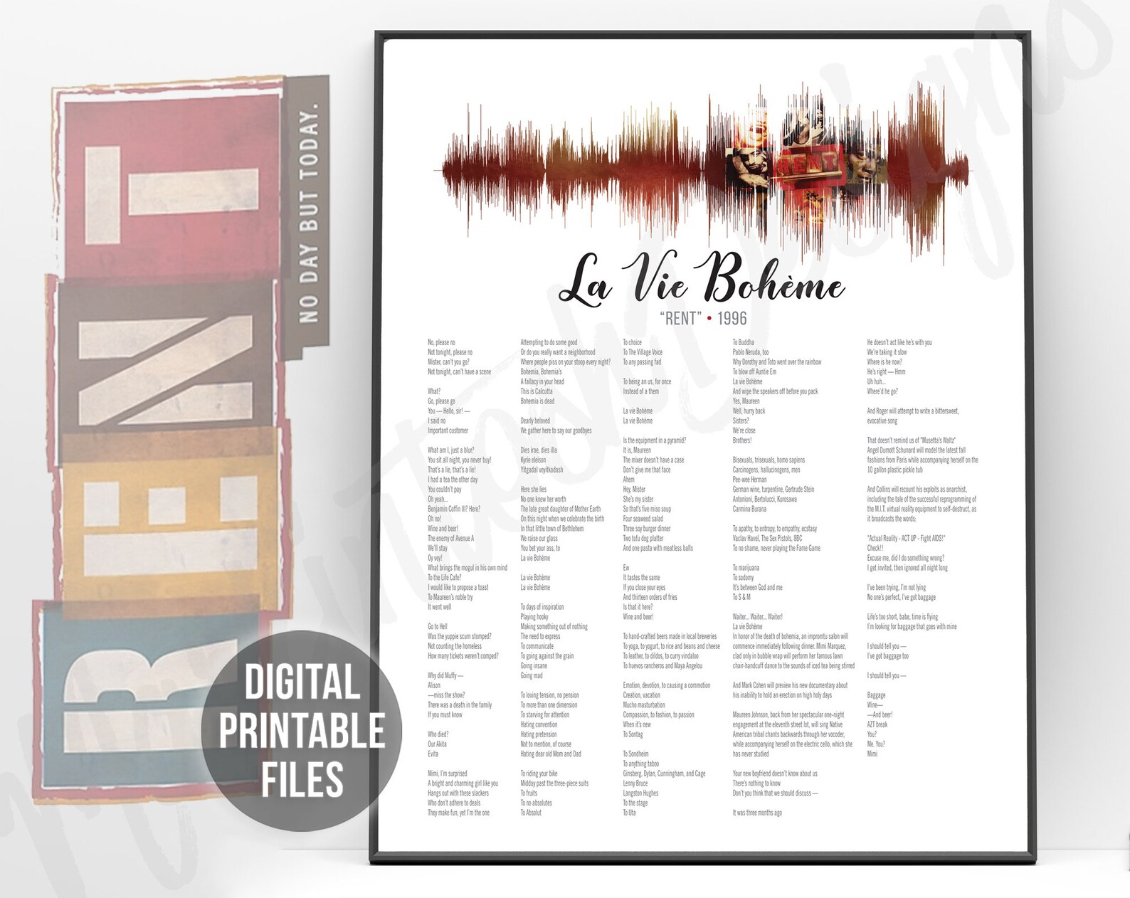 La Vie Bohème Sound Wave and Lyrics art Broadway Musical Etsy