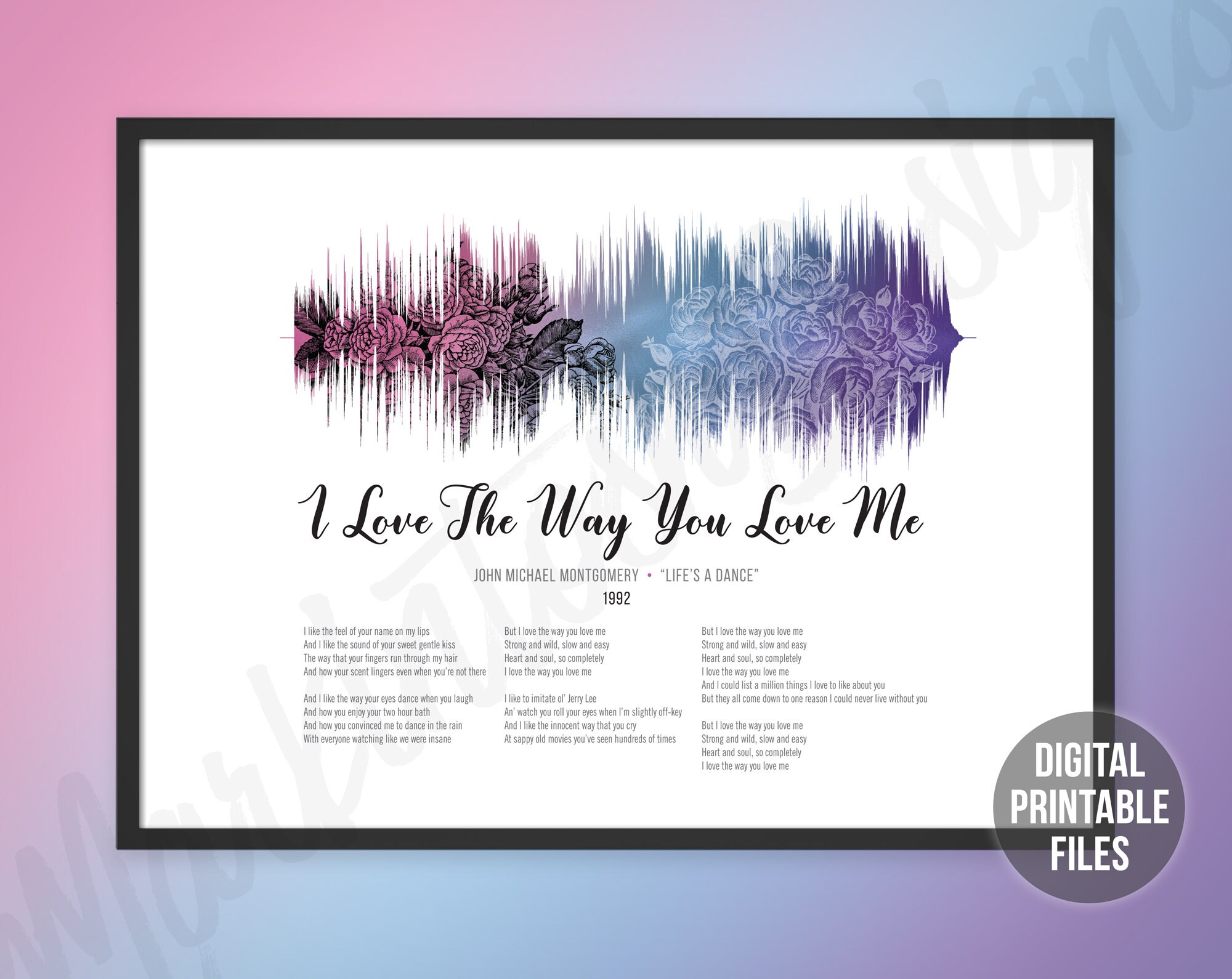 I Love The Way You Love Me Custom Sound Wave And Lyrics Art Etsy