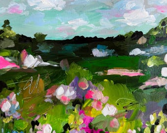 Title : “Perfect Morning” original acrylic landscape painting on Heavyweight Bristol paper 9 in. x 12 in.