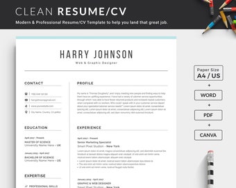 Resume Template | Modern & Professional Resume Template for Word And Canva | CV Resume + Free Resume Writing Guide