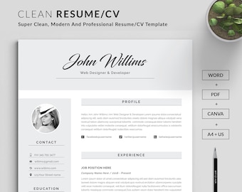 Resume CV Template Customizable in Word & Canva | Edit anywhere on any device Resume Template + Cover Letter | Free Resume Writing Guide