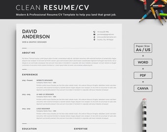 Minimal Resume CV Template With Cover Letter Fully Customizable in Word & Canva on any device anywhere | Free Resume Writing Guide