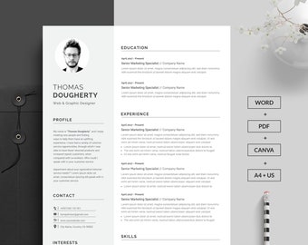 Resume Template | Modern & Professional Resume Template for Word and Canva | CV Resume + Cover Letter + Free Resume Writing Guide