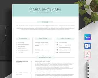 Modern Resume Template Fully Customizable in Word & Canva on any device anywhere | Instant Access | Free Resume Writing Guide