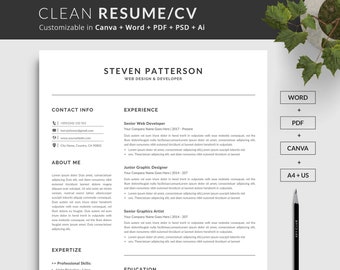 Canva Resume Template | Modern & Professional Resume Template for Word | CV Resume + Cover Letter