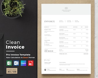 Invoice Template | Receipt | MS Word | Excel Auto Calculation | Bill Form | Business invoice | printable invoice | Editable | Stationary